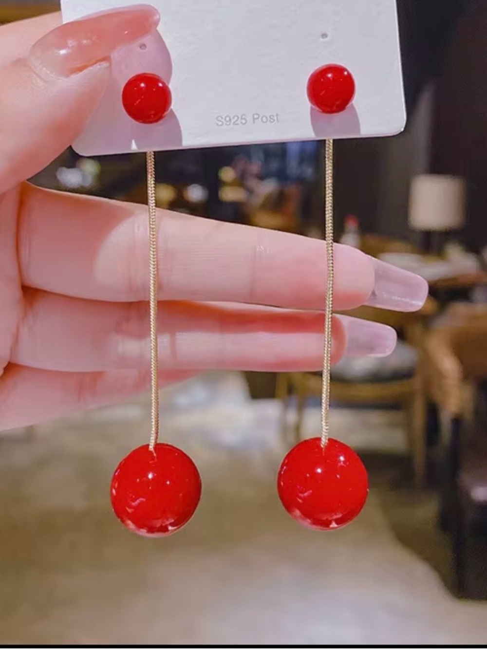 Red Dangle Ball Earrings – Women Jewelry